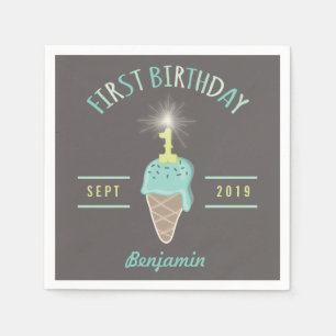 Ice Cream Sparkler 1st Birthday Paper Napkin Servetten