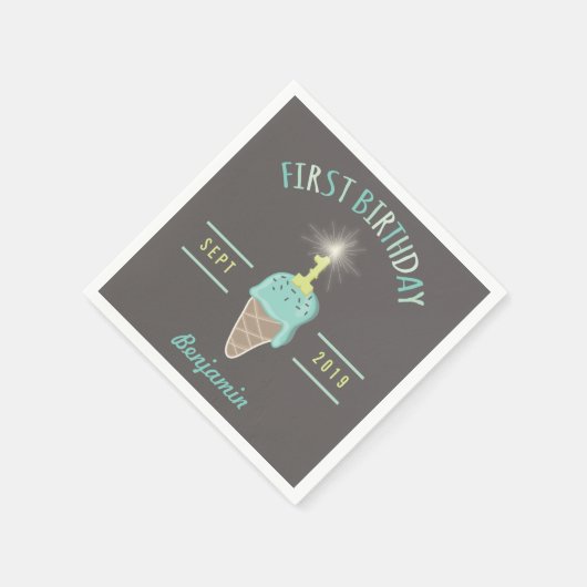 Ice Cream Sparkler 1st Birthday Paper Napkin Servetten (Hoek)