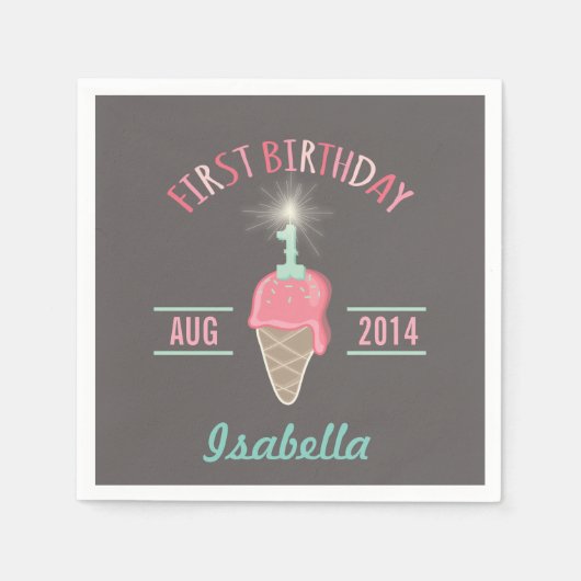 Ice Cream Sparkler 1st Birthday Paper Napkin Servetten (Voorkant)