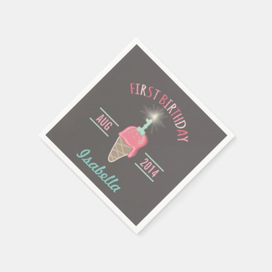 Ice Cream Sparkler 1st Birthday Paper Napkin Servetten (Hoek)