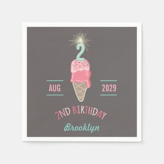 Ice Cream Sparkler 2e verjaardag Paper Napkin Servetten (Voorkant)