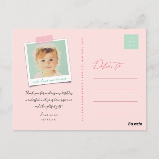 Ice Cream Sparkler Meisje's 1e Verjaardag Dank u Briefkaart (Achterkant)