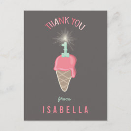 Ice Cream Sparkler Meisje's 1e Verjaardag Dank u Briefkaart