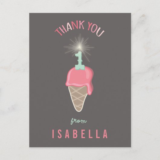 Ice Cream Sparkler Meisje's 1e Verjaardag Dank u Briefkaart (Voorkant)