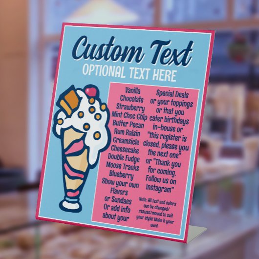 Ice Cream Specials Smaken Mini Menu Pedestal Sign Reclamebord Met Voetstuk