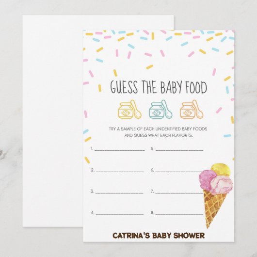 Ice Cream Sprinkle Baby shower - bewerkbare naam,  Kaart (Voorkant / Achterkant)