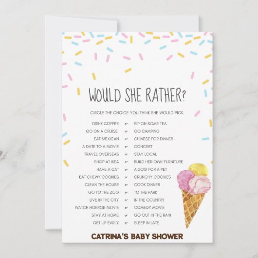 Ice Cream Sprinkle Baby shower - bewerkbare naam, Kaart (Voorkant)