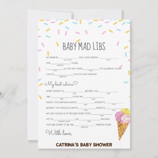 Ice Cream Sprinkle Baby shower - bewerkbare naam,  Kaart (Voorkant)