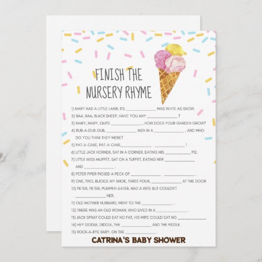 Ice Cream Sprinkle Baby shower - bewerkbare naam,  Kaart (Voorkant / Achterkant)