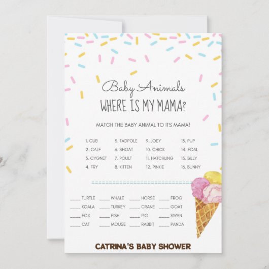 Ice Cream Sprinkle Baby shower - bewerkbare naam,  Kaart (Voorkant)