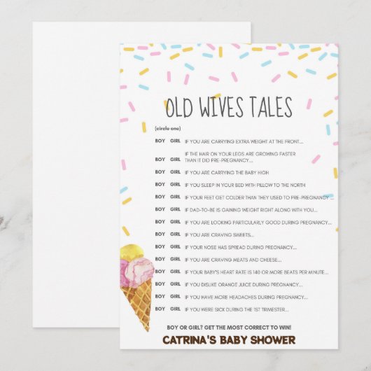 Ice Cream Sprinkle Baby shower - bewerkbare naam,  Kaart (Voorkant / Achterkant)