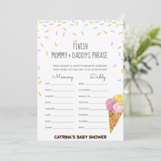 Ice Cream Sprinkle Baby shower - bewerkbare naam,  Kaart (Staand voorkant)