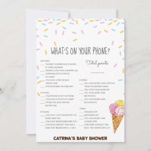 Ice Cream Sprinkle Baby shower - bewerkbare naam,  Kaart (Voorkant)