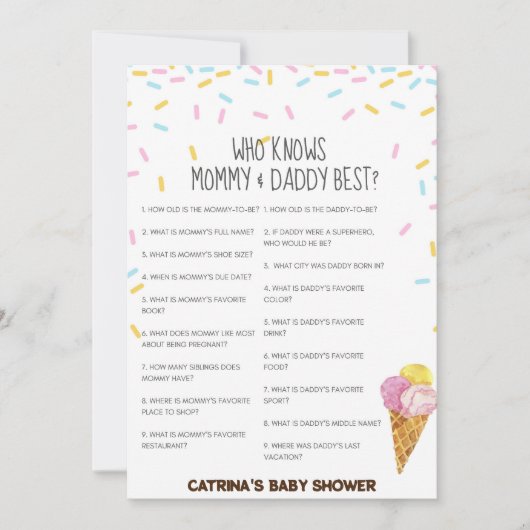 Ice Cream Sprinkle Baby shower - bewerkbare naam,  Kaart (Voorkant)