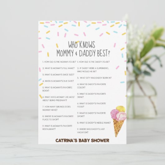 Ice Cream Sprinkle Baby shower - bewerkbare naam,  Kaart (Staand voorkant)