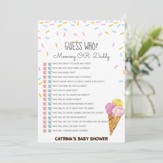 Ice Cream Sprinkle Baby shower - bewerkbare naam,  Kaart (Staand voorkant)