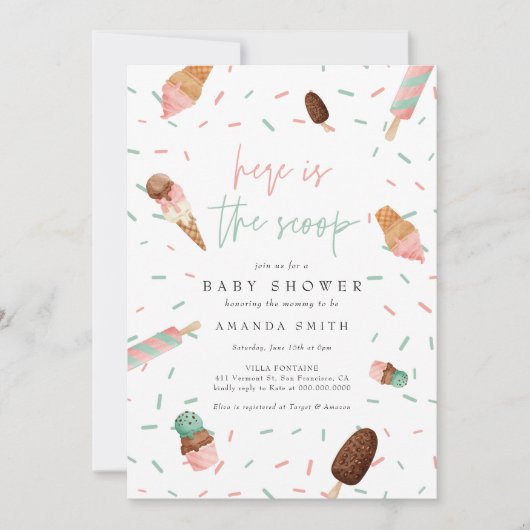 Ice Cream Sprinkle Pink Summer Girl Baby shower Kaart (Voorkant)