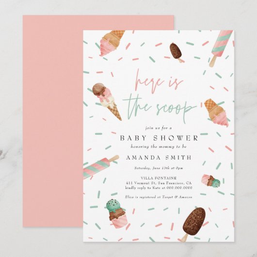Ice Cream Sprinkle Pink Summer Girl Baby shower Kaart (Voorkant / Achterkant)