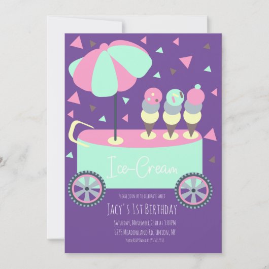 Ice Cream Stand Confetti Birthday Paars (Voorkant)