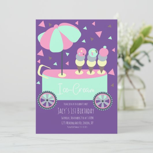 Ice Cream Stand Confetti Birthday Paars (Staand voorkant)