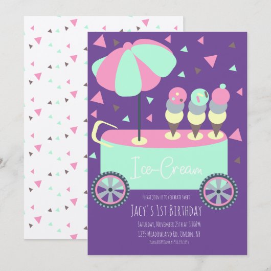 Ice Cream Stand Confetti Birthday Paars (Voorkant / Achterkant)