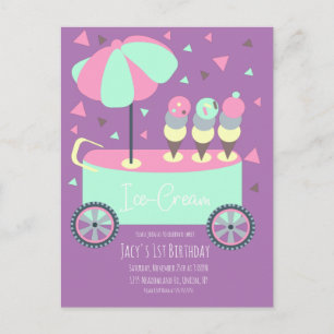 Ice Cream Stand Confetti Birthday Paars Briefkaart