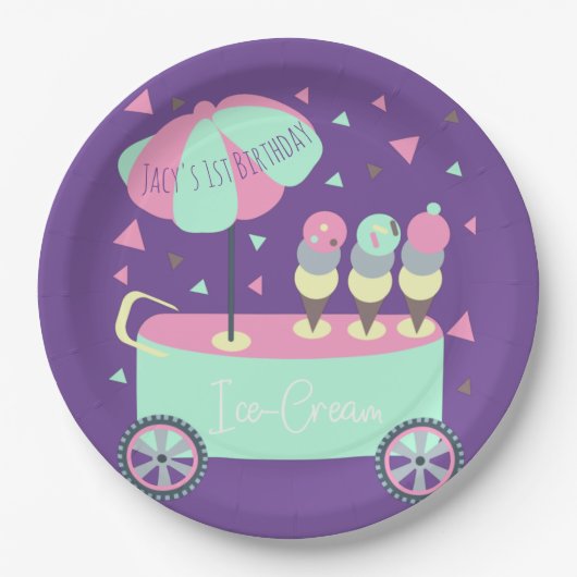 Ice Cream Stand Confetti Birthday Paars Papieren Bordje (Voorkant)