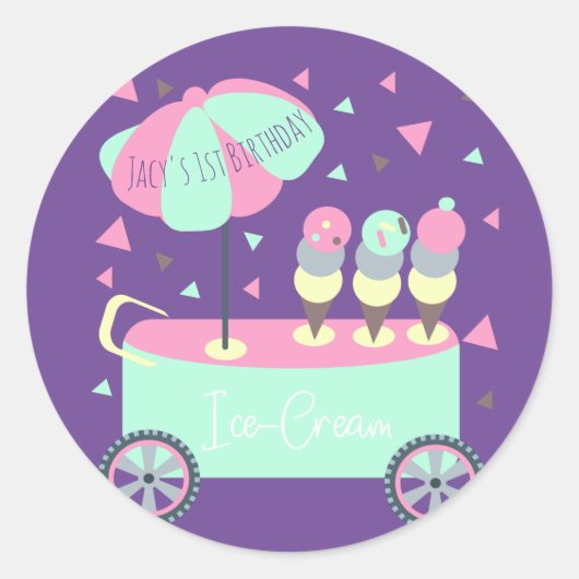 Ice Cream Stand Confetti Birthday Paars Ronde Sticker (Voorkant)