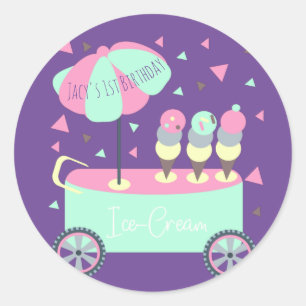 Ice Cream Stand Confetti Birthday Paars Ronde Sticker