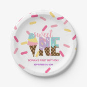 Ice Cream & Strooiers Sweet One 1e Verjaardag Papieren Bordje (Voorkant)