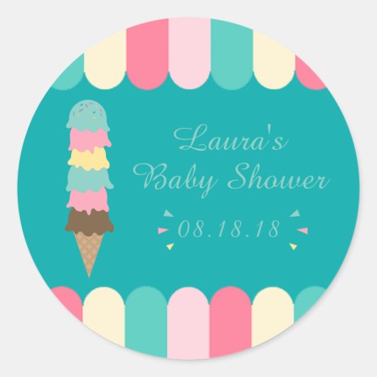 Ice Cream Summer Baby shower Blauwgroen Ronde Sticker (Voorkant)