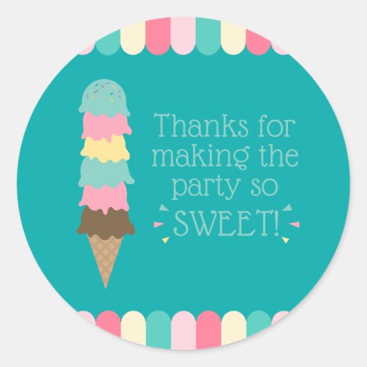 Ice Cream Summer Baby shower Blauwgroen Ronde Sticker (Voorkant)