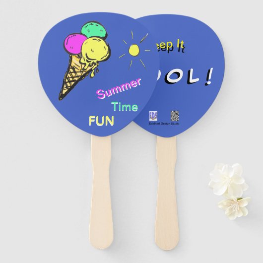 Ice Cream Summer Time Fun Paddle Hand Fan Handwaaier (Voorkant en achterkant)