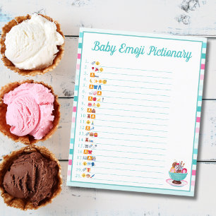 Ice Cream Sundae Baby shower Emoji Pictionary Flyer