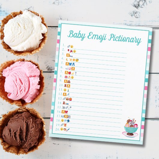 Ice Cream Sundae Baby shower Emoji Pictionary Flyer