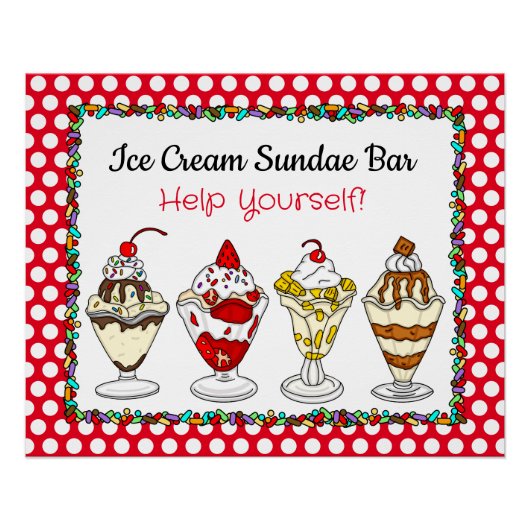 Ice Cream Sundae Bar Baby shower of bruiloft Perfect Poster (Voorkant)