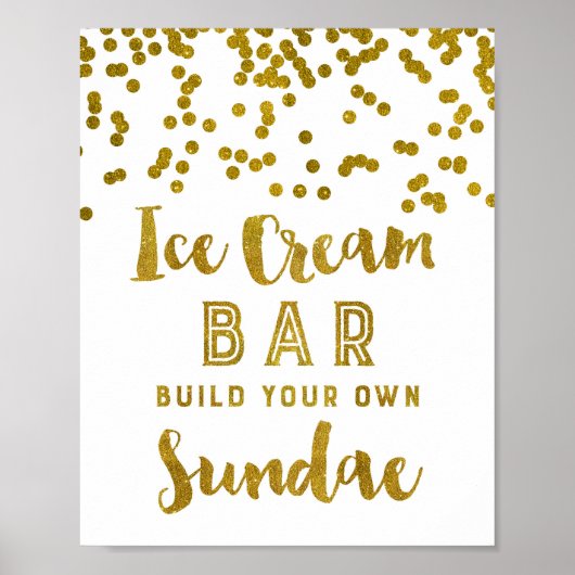 Ice Cream Sundae Bar Sign Gold Confetti Poster (Voorkant)