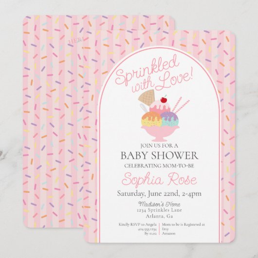 Ice Cream Sundae Bestrooid Met Liefde Baby shower Kaart (Voorkant / Achterkant)