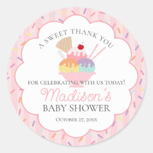 Ice Cream Sundae Bestrooid Met Liefde Baby shower Ronde Sticker