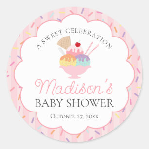 Ice Cream Sundae Bestrooid Met Liefde Baby shower Ronde Sticker
