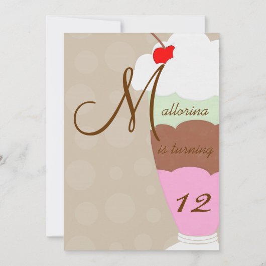 Ice Cream Sundae Birthday Party Invitation Kaart (Voorkant)