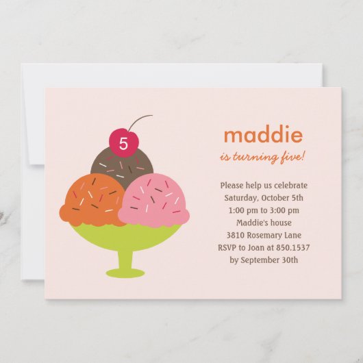 Ice Cream Sundae Birthday Party Invitation (roze) Kaart (Voorkant)