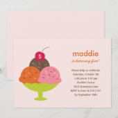 Ice Cream Sundae Birthday Party Invitation (roze) Kaart (Voorkant / Achterkant)