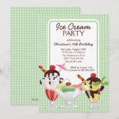 Ice Cream Sundae Birthday Party Kaart (Voorkant / Achterkant)