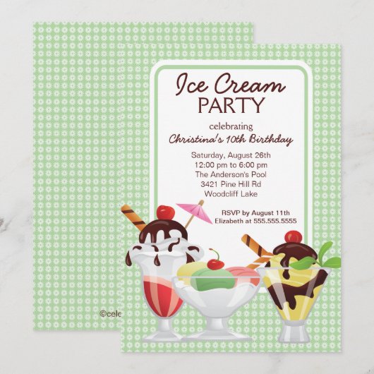 Ice Cream Sundae Birthday Party Kaart (Voorkant / Achterkant)