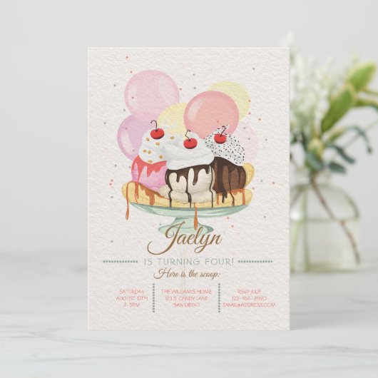 Ice Cream Sundae Birthday Party - Uitnodiging (Staand voorkant)