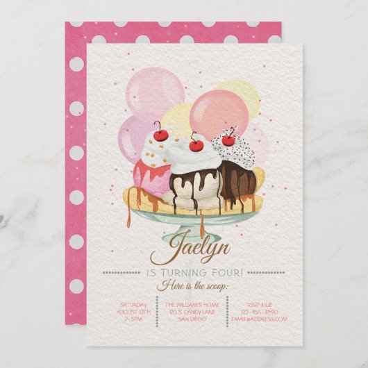Ice Cream Sundae Birthday Party - Uitnodiging (Voorkant / Achterkant)