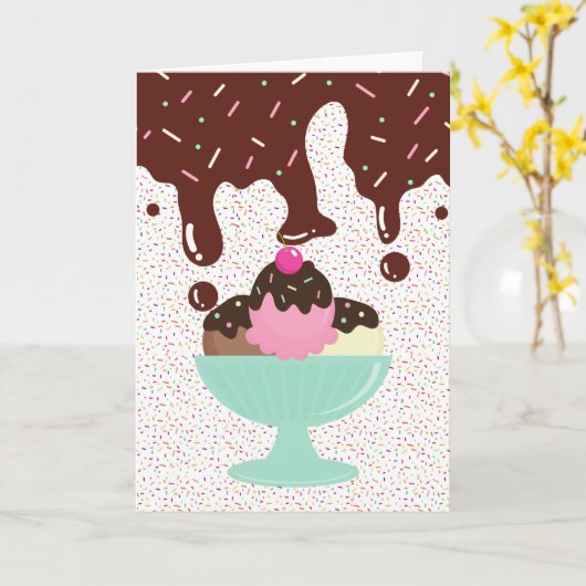Ice Cream Sundae Blank Kaart (Gele Bloem)