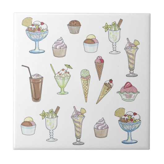 Ice Cream Sundae Collage White Tegeltje (Voorkant)
