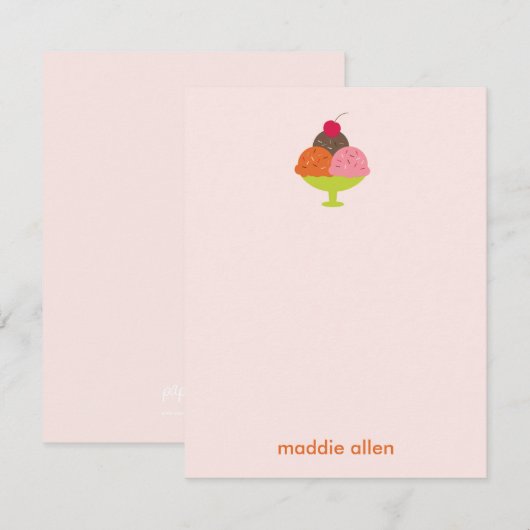 Ice Cream Sundae Dank u Kaarten (Roze) (Voorkant / Achterkant)